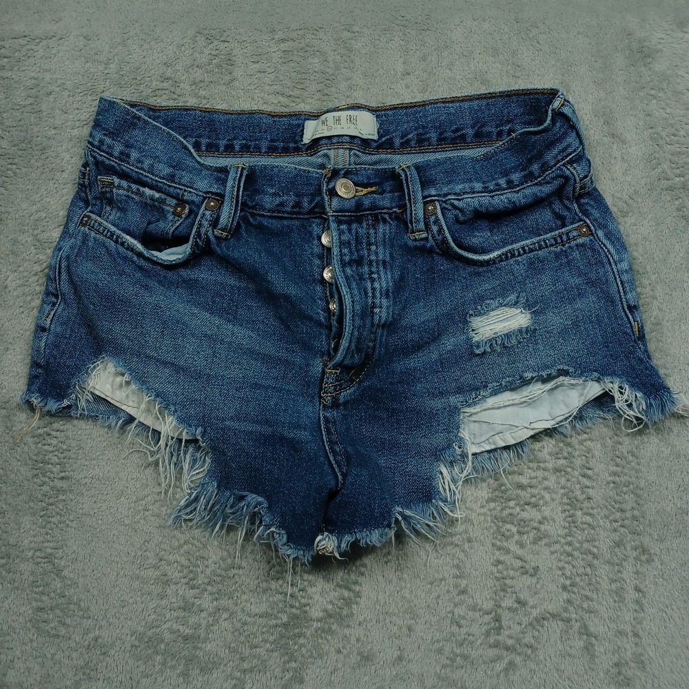 We The Free‎ Shorts Womens 26 Blue Denim Cut Off Button Fly Casual